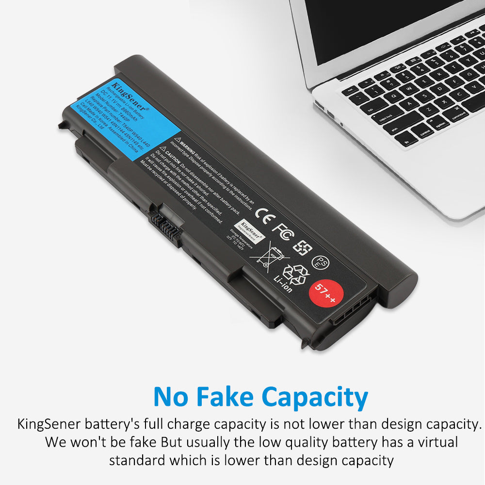 T440P rechargeable battery for Lenovo, 11.1V 100Wh, perspective view highlighting battery connector and release latches