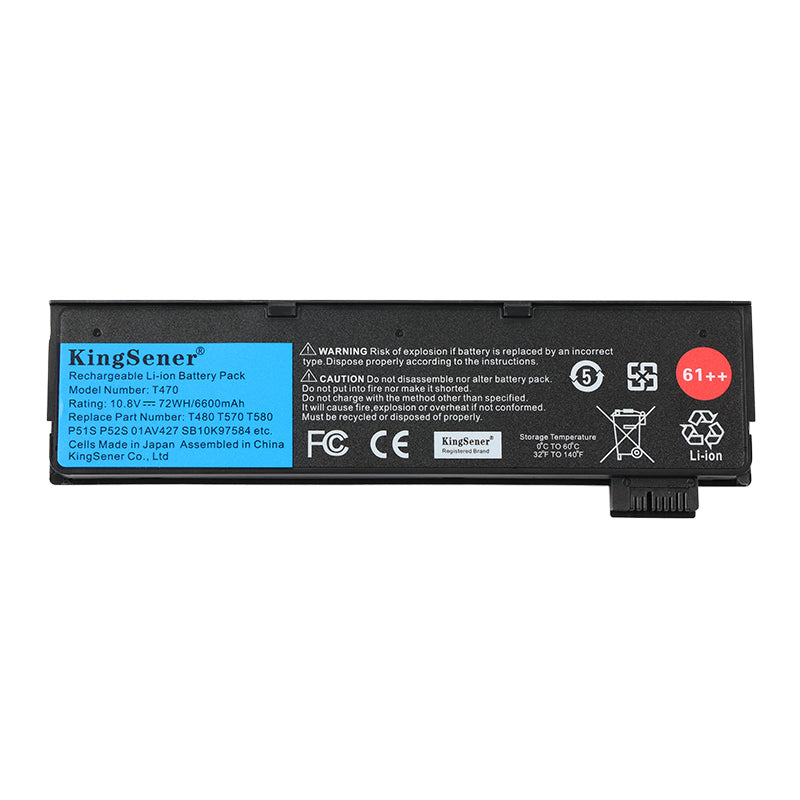 T470-72Wh high capacity battery for Lenovo ThinkPad, 10.8V 72Wh, overview of the black 6-cell external battery pack