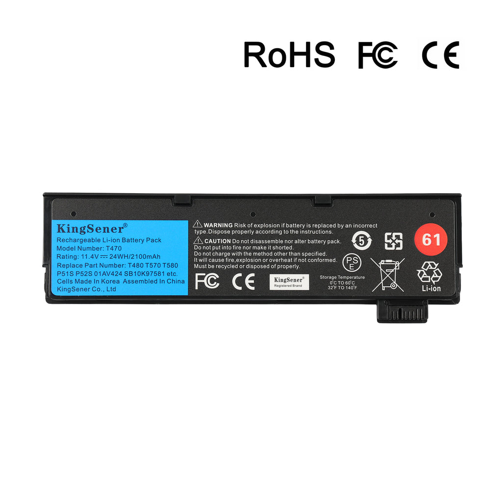 T470 internal laptop battery for Lenovo ThinkPad, 11.4V 24Wh, rectangular black 3-cell battery pack with connector cable