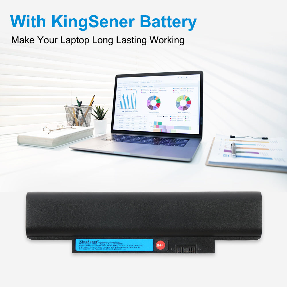 X121E rechargeable Li-ion battery for Lenovo, 11.1V 63Wh, side view highlighting the slim profile and mounting clips