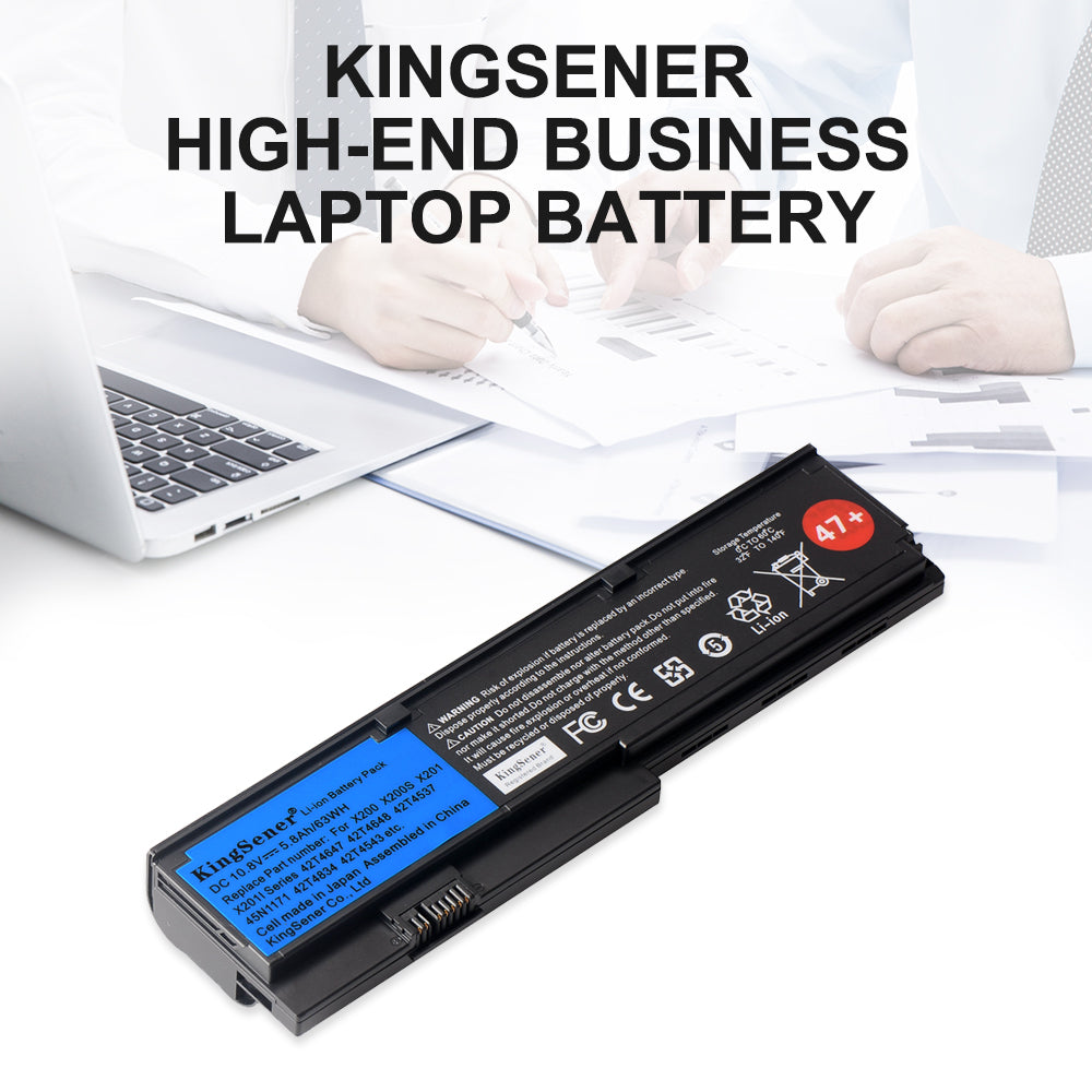 X200 Laptop Battery for Lenovo ThinkPad, 10.8V 63Wh, showing blue label and red 47+ sticker
