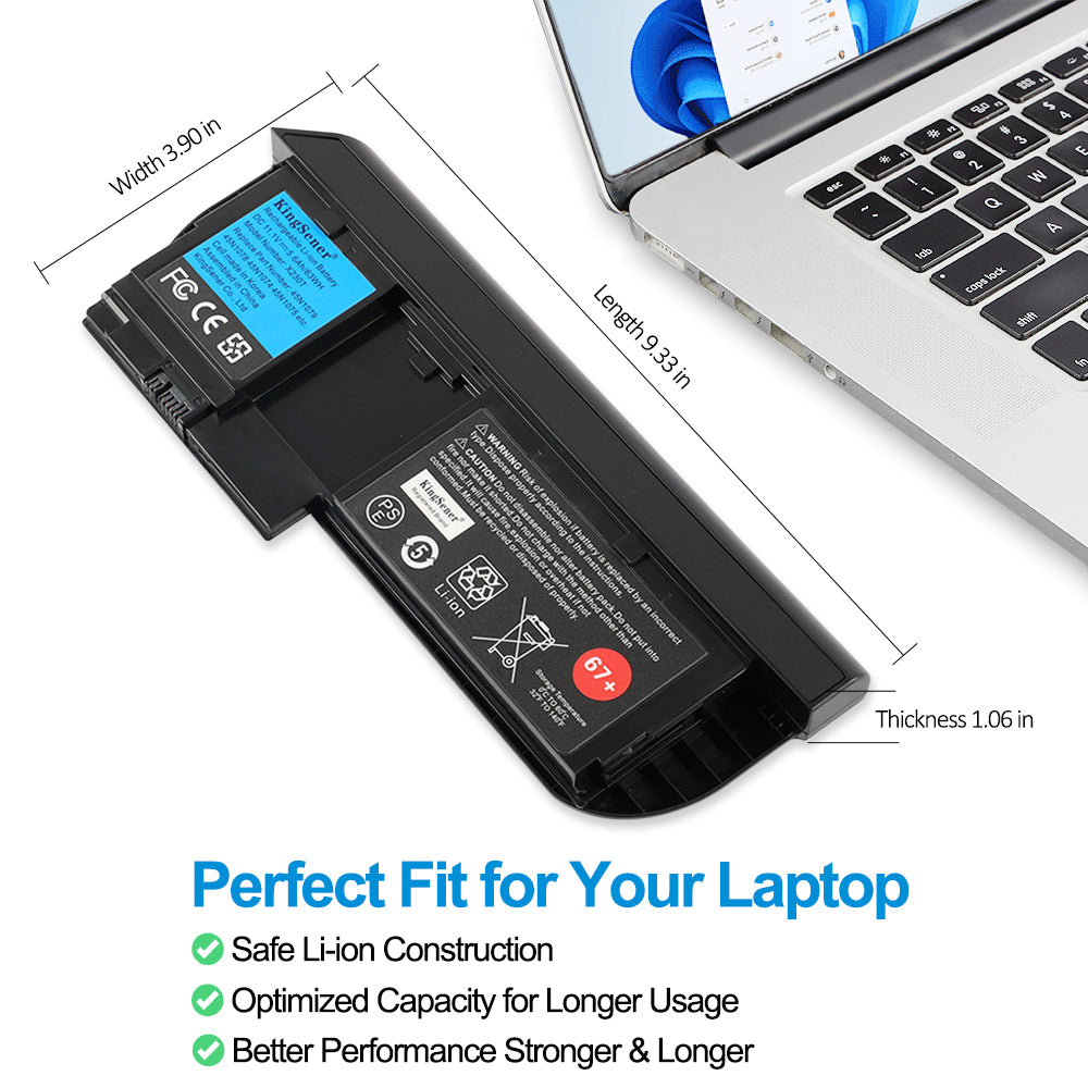 45N1076 Laptop Battery for Lenovo, 11.1V 63Wh, side view highlighting the bulkier profile of the 6 cell unit
