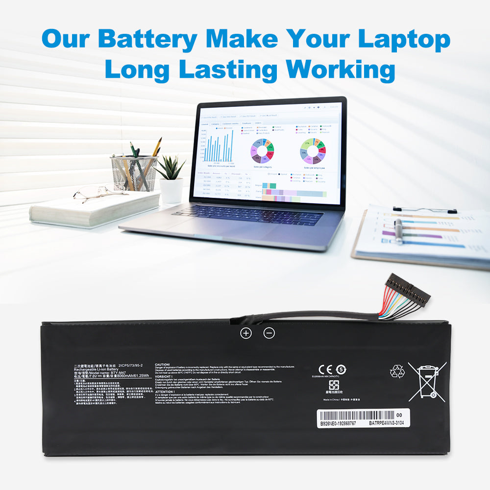 MSI BTY-M47 replacement Li-ion laptop battery 7.6V 61.25Wh 8060mAh for long lasting working performance