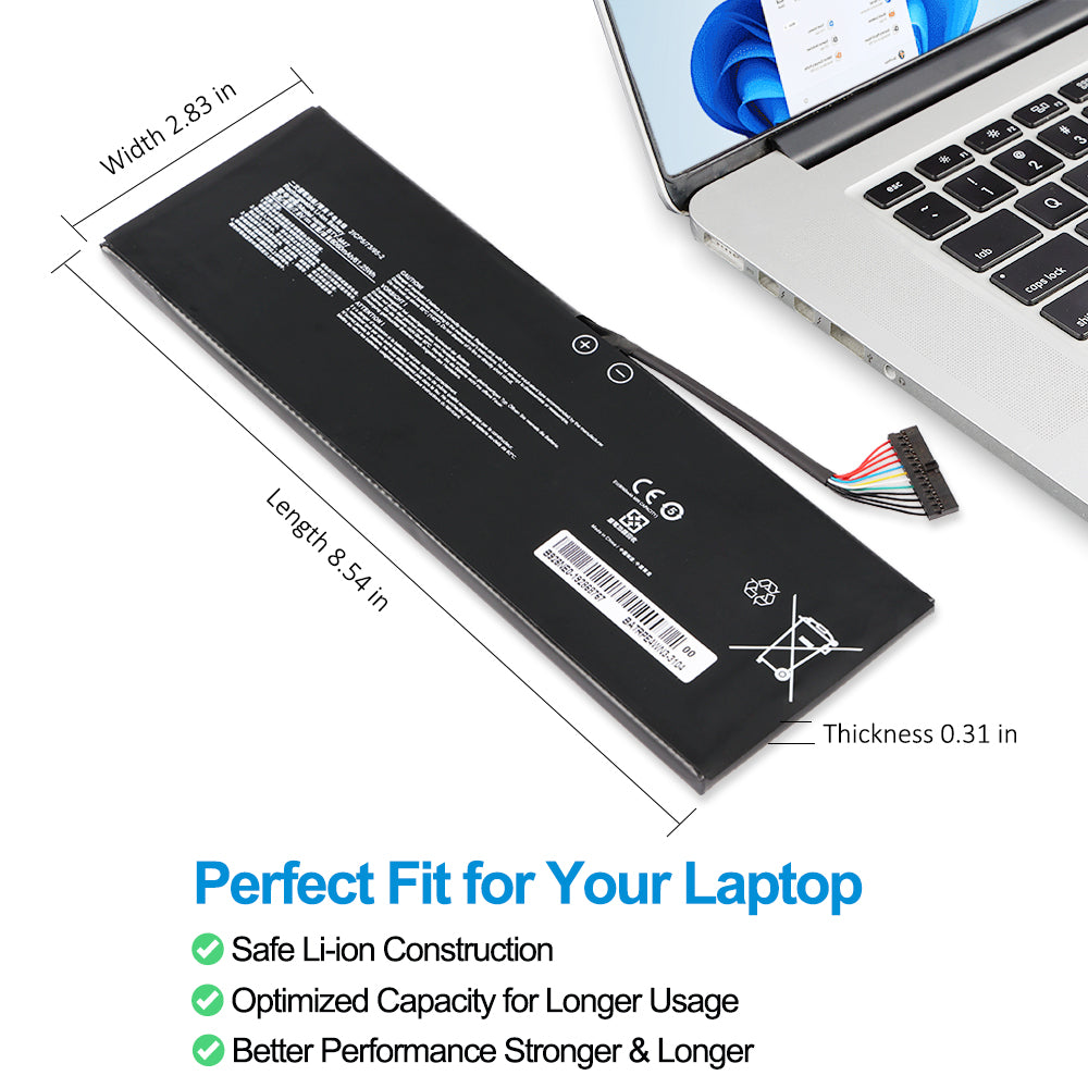 MSI BTY-M47 replacement Li-ion laptop battery 7.6V 61.25Wh dimensions 8.54 inch perfect fit for laptop
