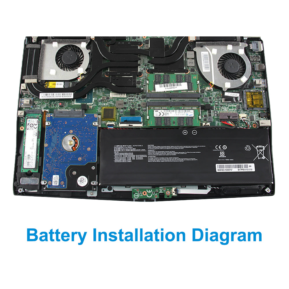 MSI BTY-M47 replacement Li-ion laptop battery 7.6V 61.25Wh installation inside MSI gaming notebook