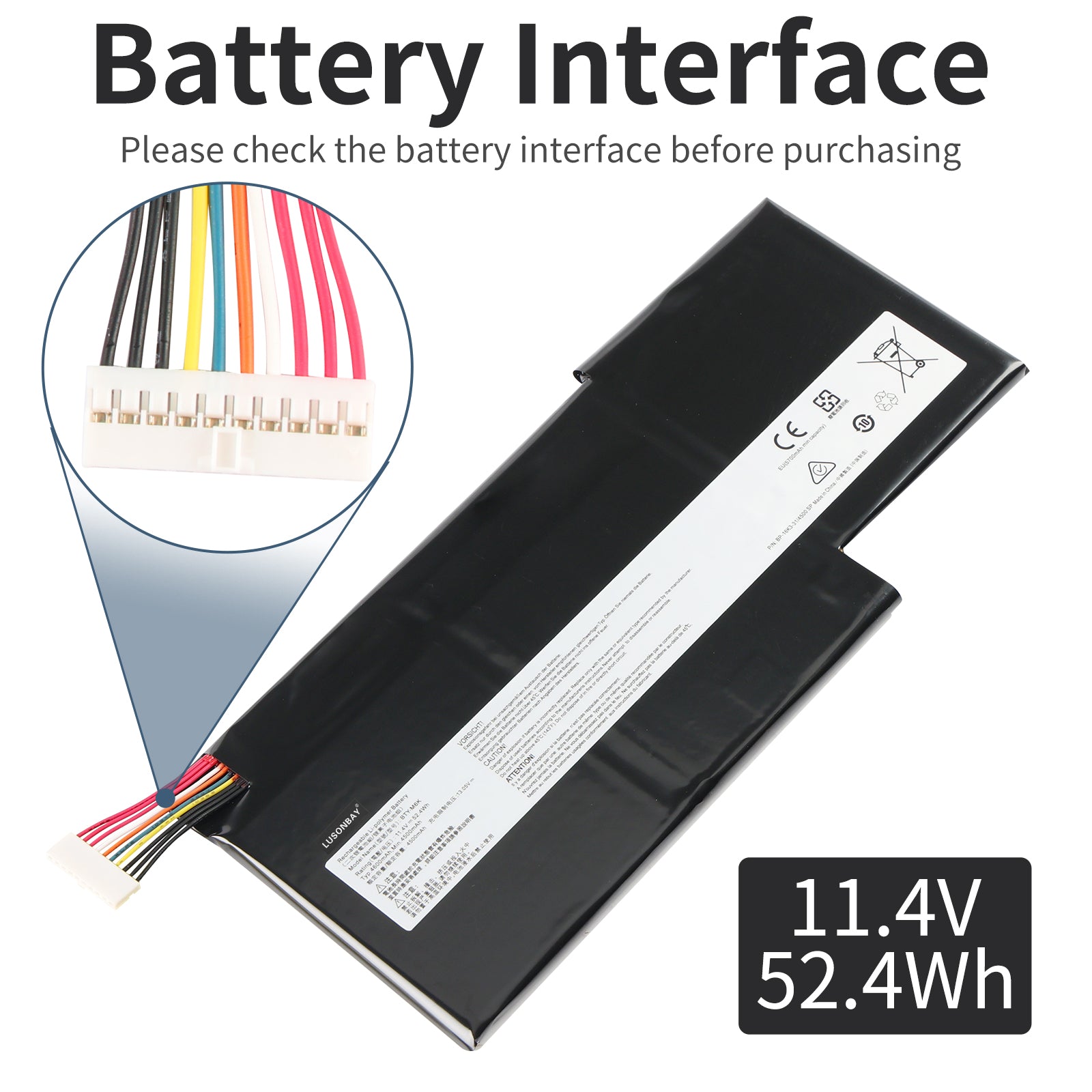 LUSONBAY BTY-M6K Laptop Battery For MSI MS-17B4 MS-16K3 GS63VR 7RG Series - Battery Interface