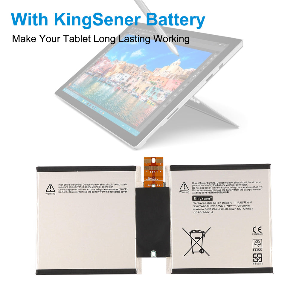 Microsoft Surface Pro tablet powered by KingSener G3HTA007H replacement battery 3.78V 27.5Wh