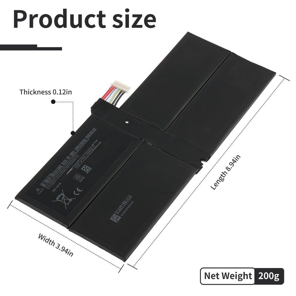 G3HTA061H Surface Pro 7 battery size diagram, dimensions 8.94 x 3.94 x 0.12 inches, net weight 200g