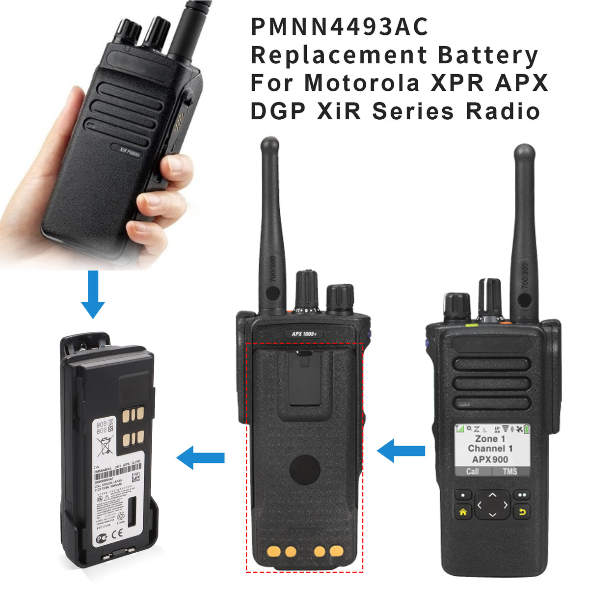 PMNN4493AC Replacement Battery For Motorola XPR APX DGP XiR Series Radio