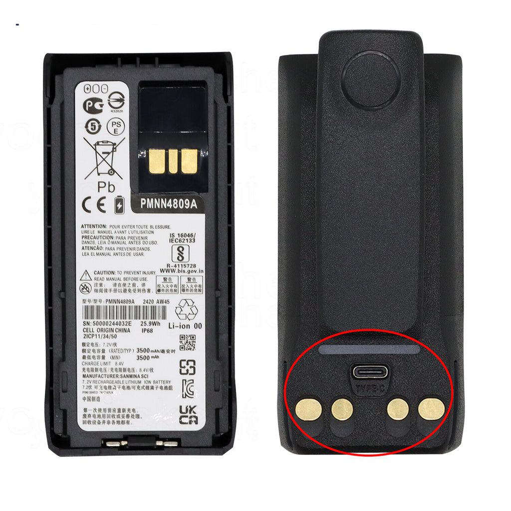 PMNN4809A Replacement For Motorola R7 Walkie Talkie Battery With USB-C Charger port