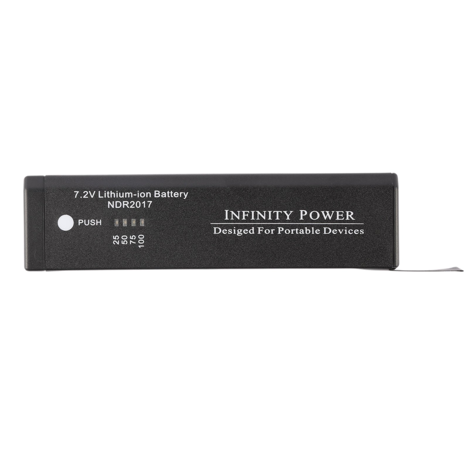 Front view of NDR2017 battery showing Infinity Power branding and power indicator