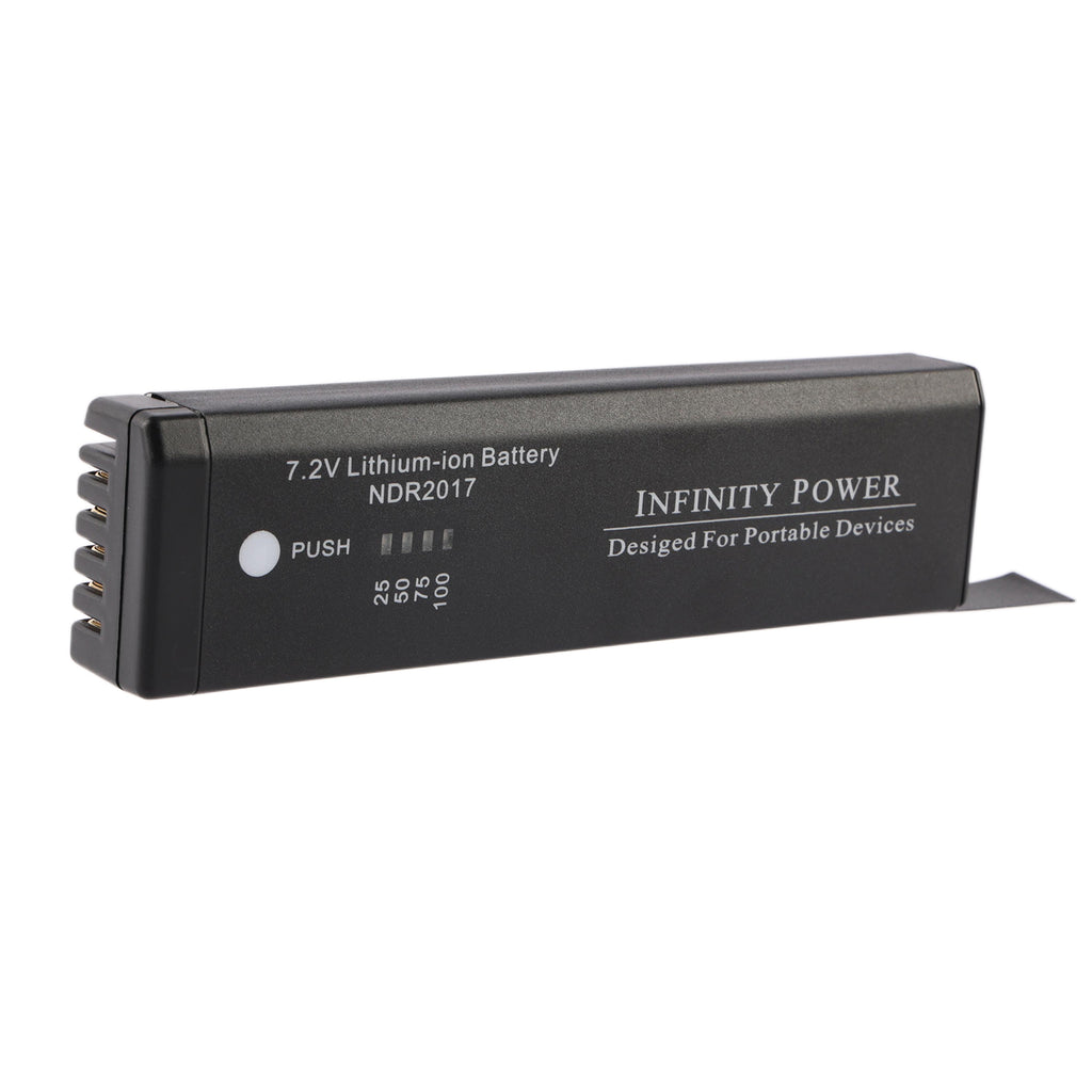 Vertical side view of NDR2017 battery showing Infinity Power branding and portable device design