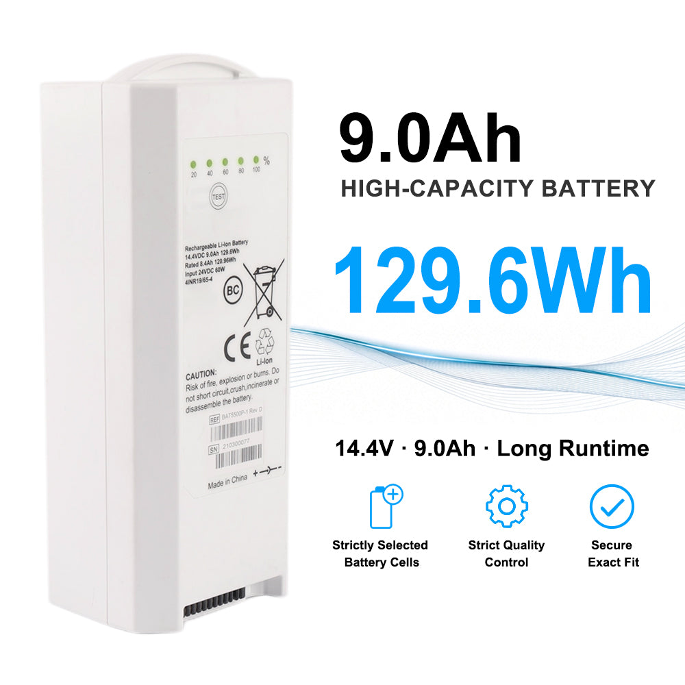 BAT5500P-1 14.4V 9.0Ah 129.6Wh Li-ion battery for Nihon Kohden NKV-550 ventilator with LED level gauge