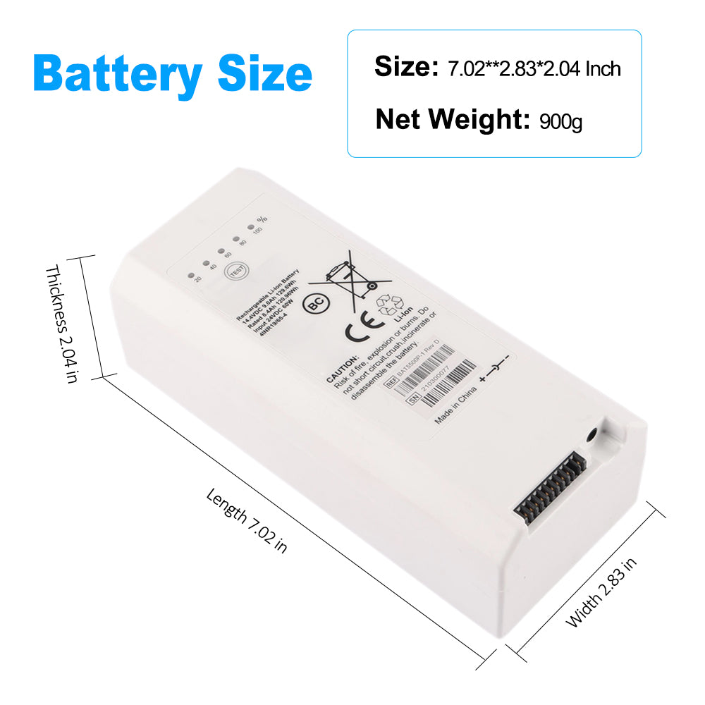 BAT5500P-1 14.4V 9.0Ah battery dimensions 7.02 x 2.83 x 2.04 inch 900g for Nihon Kohden NKV-550