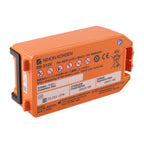 SB-310V battery for Nihon Kohden Cardiolife AED-3151 AED-2152, 15V 3300mAh LiMnO2, bottom angled view showing connector slot
