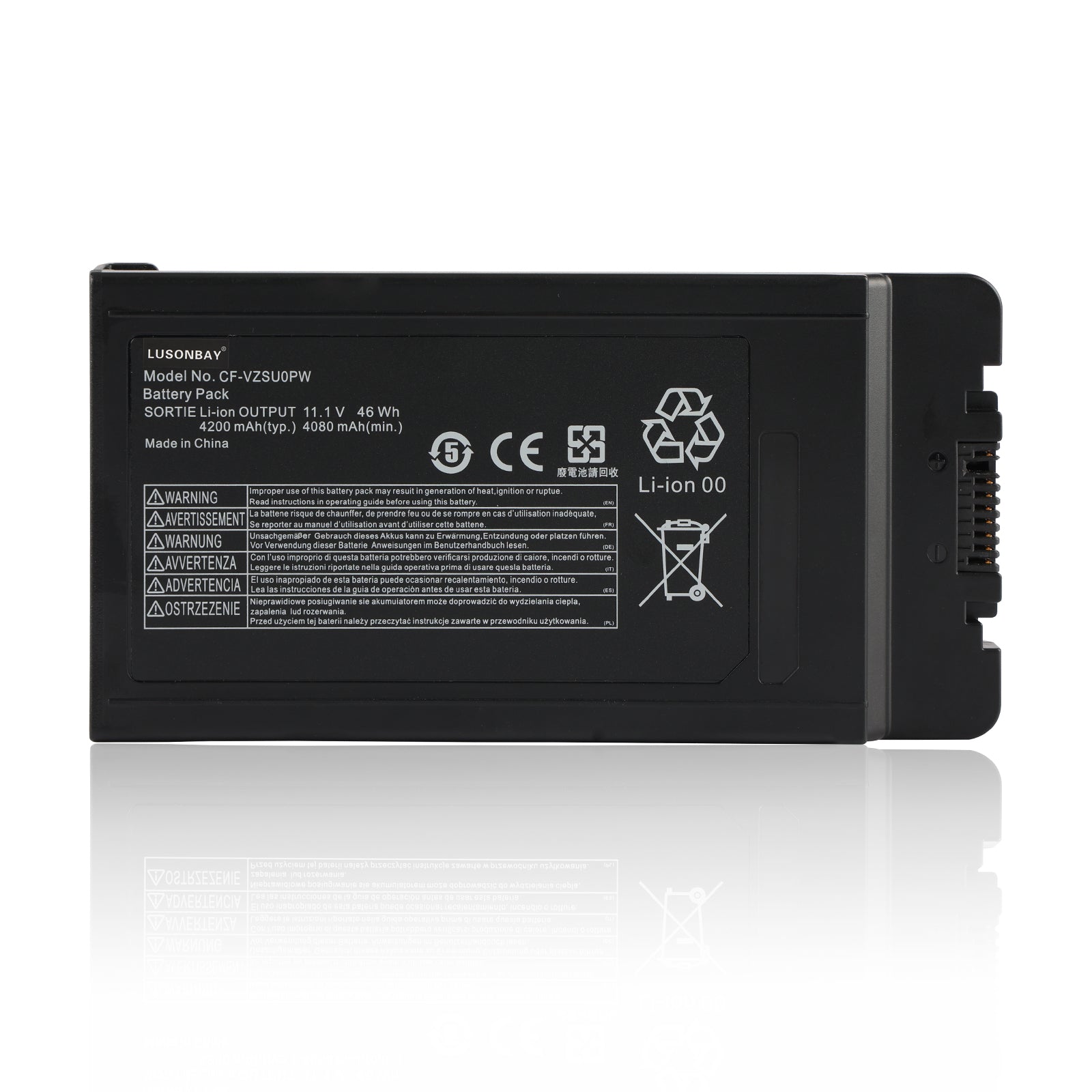 LUSONBAY CF-VZSU0PW Replacement Battery For Panasonic Toughbook 54 PN 11.1V 46Wh - Front View on White