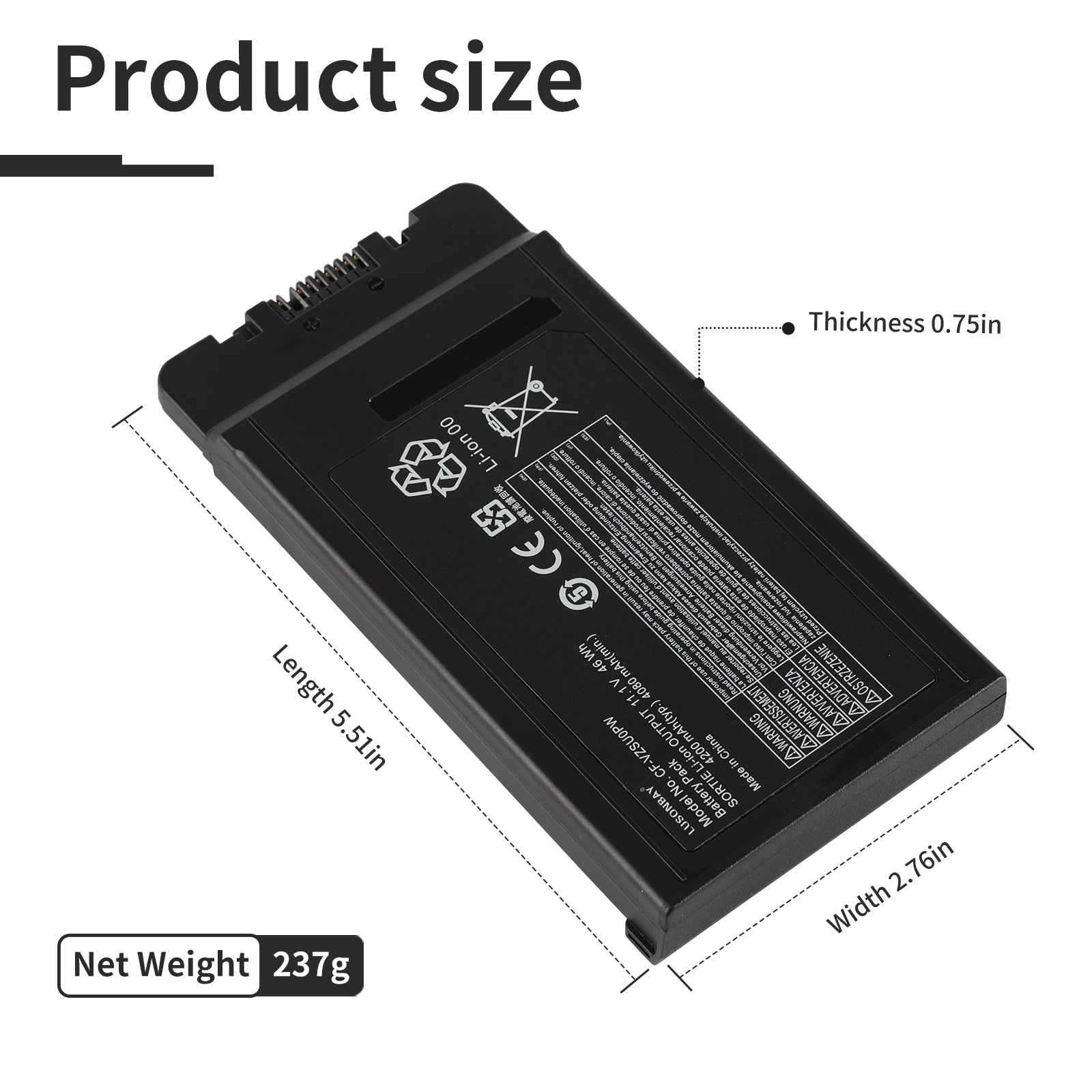 LUSONBAY CF-VZSU0PW Replacement Battery For Panasonic Toughbook 54 PN 11.1V 46Wh - Product Size