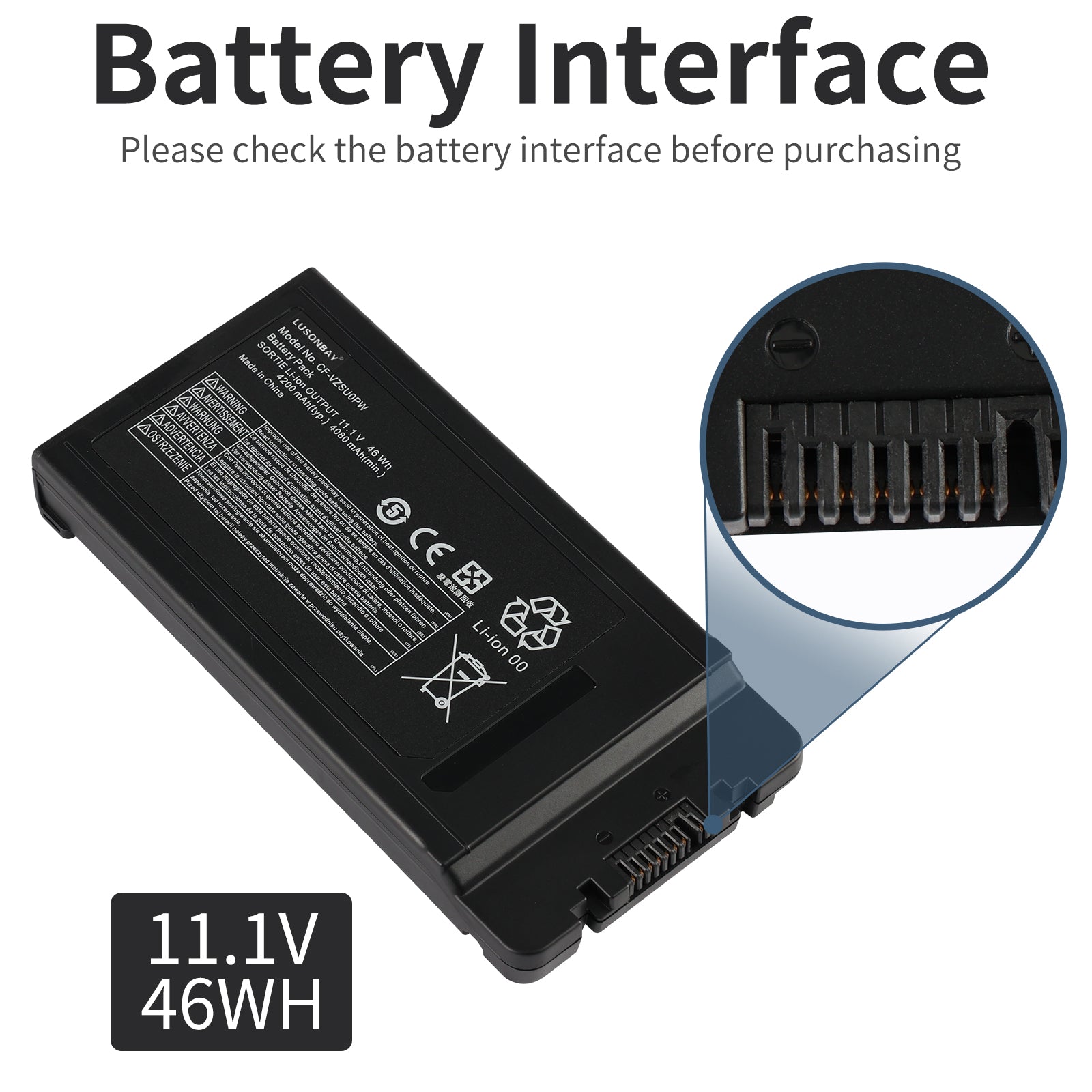 LUSONBAY CF-VZSU0PW Replacement Battery For Panasonic Toughbook 54 PN 11.1V 46Wh - Battery Interface
