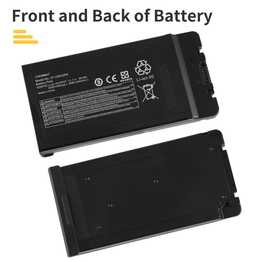 LUSONBAY CF-VZSU0PW Replacement Battery For Panasonic Toughbook 54 PN 11.1V 46Wh - Front and back of the battery