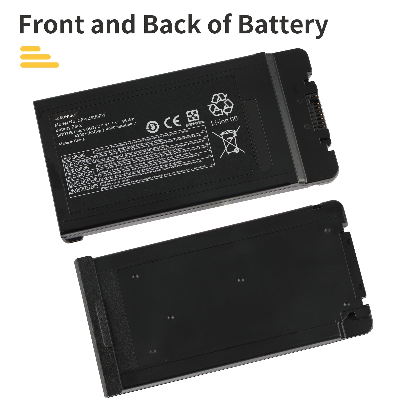 LUSONBAY CF-VZSU0PW Replacement Battery For Panasonic Toughbook 54 PN 11.1V 46Wh - Front and back of the battery
