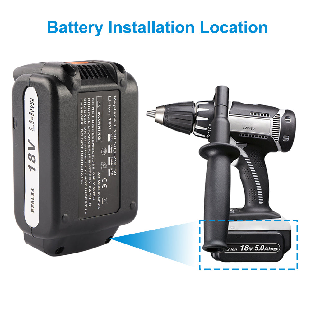 EZ9L50 battery installation location with Panasonic EZ7450 electric drill