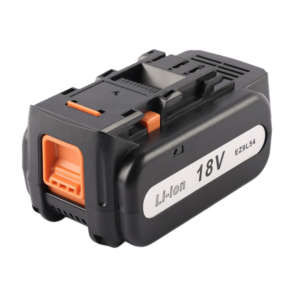 Angled view of EZ9L50 Li-ion 18V battery showing EZ9L54 label on white background