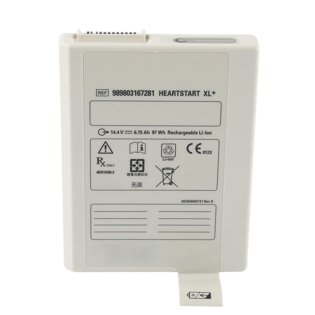 989803167281 Replacement Battery For Philips HeartStart XL+ - Front View on White