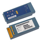 M3863A LiMnO2 defibrillator battery 12V 4200mAh for Philips FR2 FR2 Plus, front and back view showing label connector pins and barcode