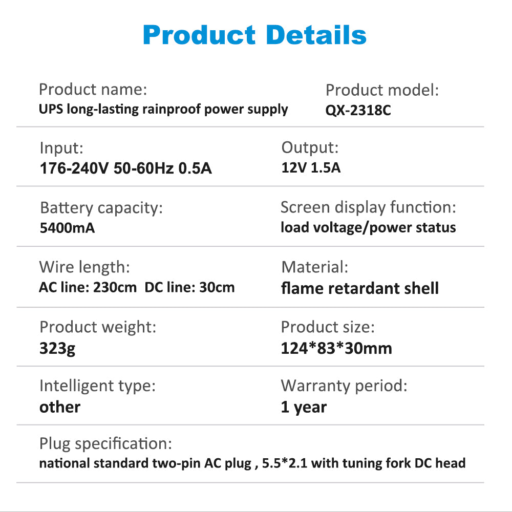 QX-2318C-12V-1.5A-5400mAh