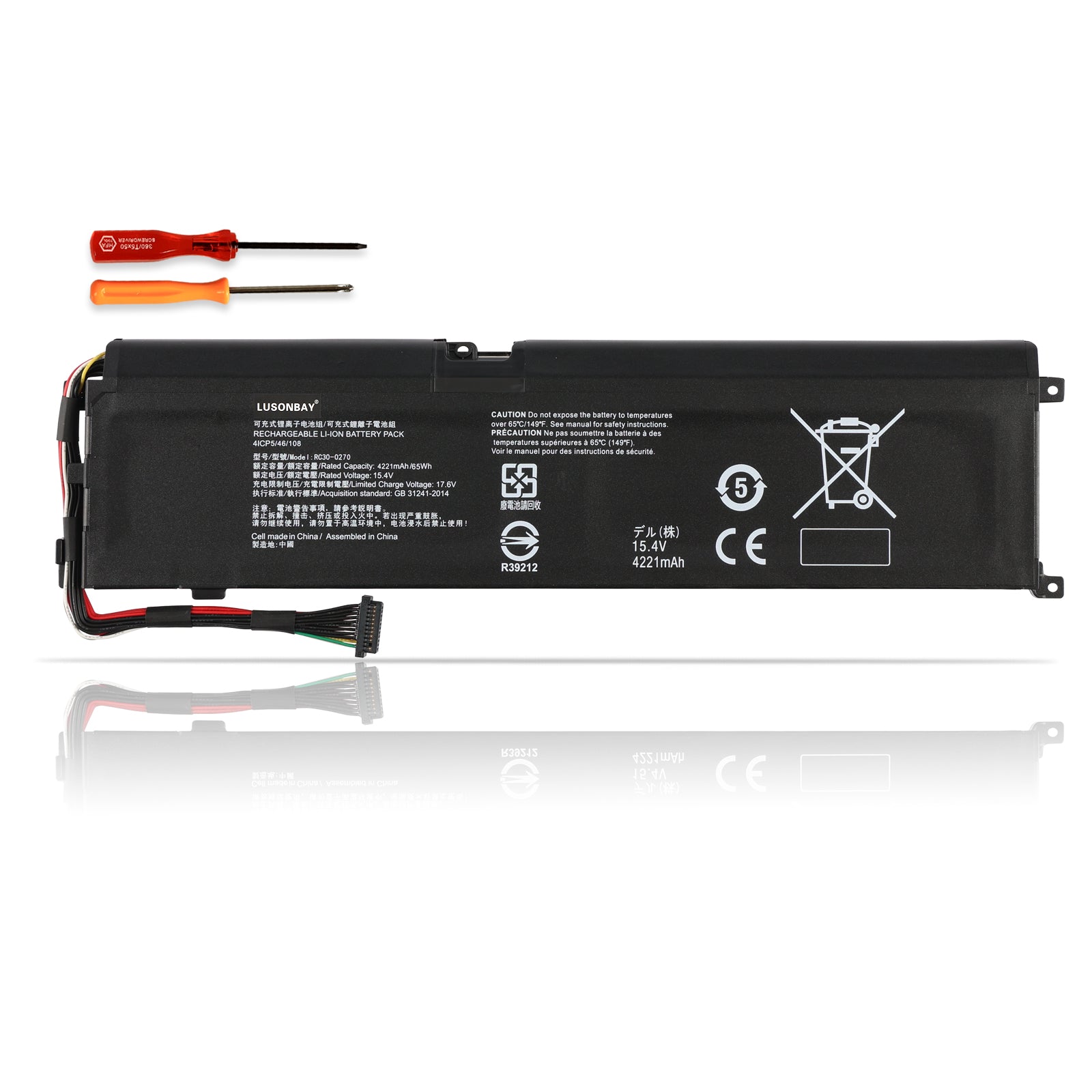 LUSONBAY RC30-0270 Laptop Battery For Razer Blade 15 Base Stealth 2018 Series - Front View on White