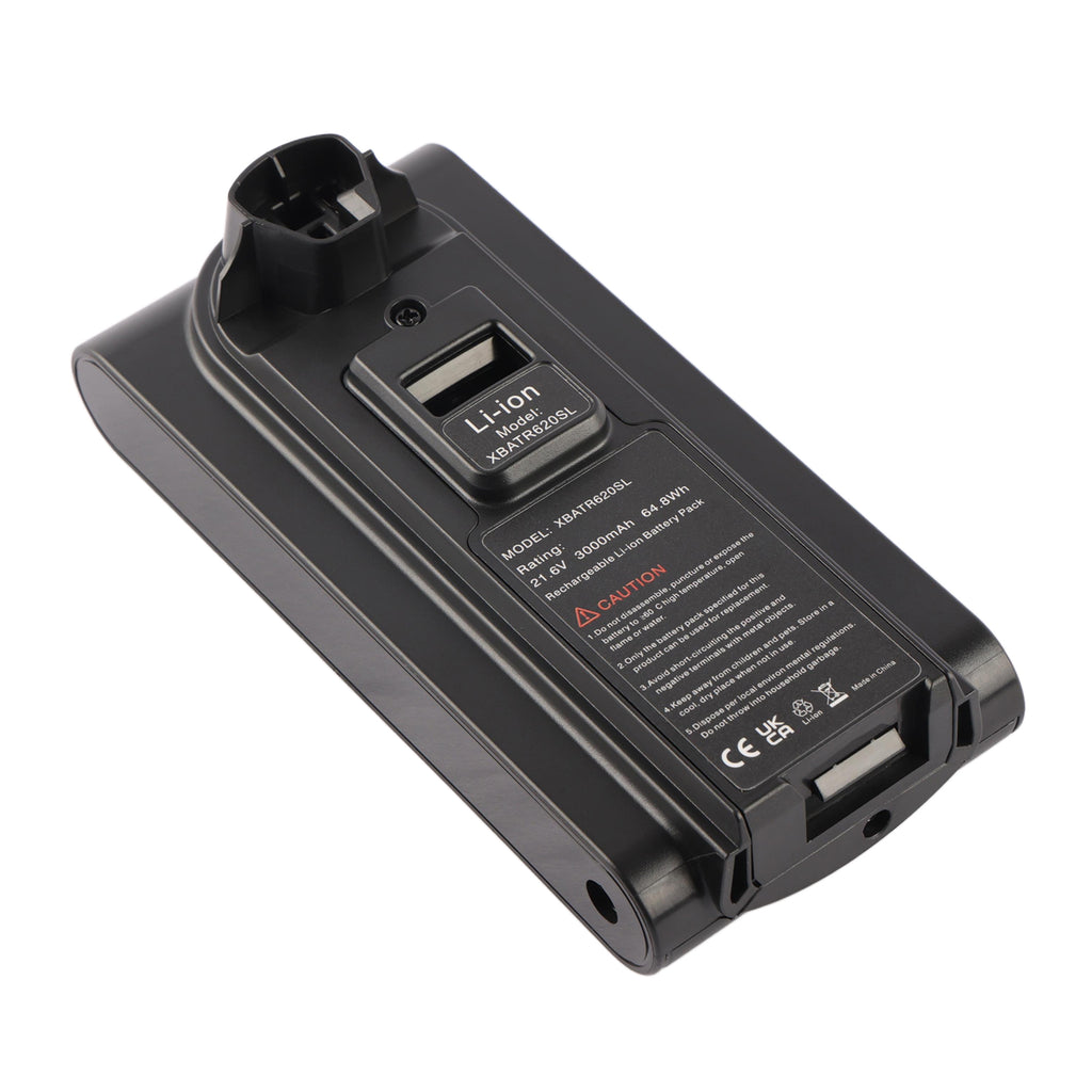 XBATR620SL replacement battery for Shark IZ540H IZ562H cordless vacuum, Li-ion 21.6V 3000mAh, angled left view
