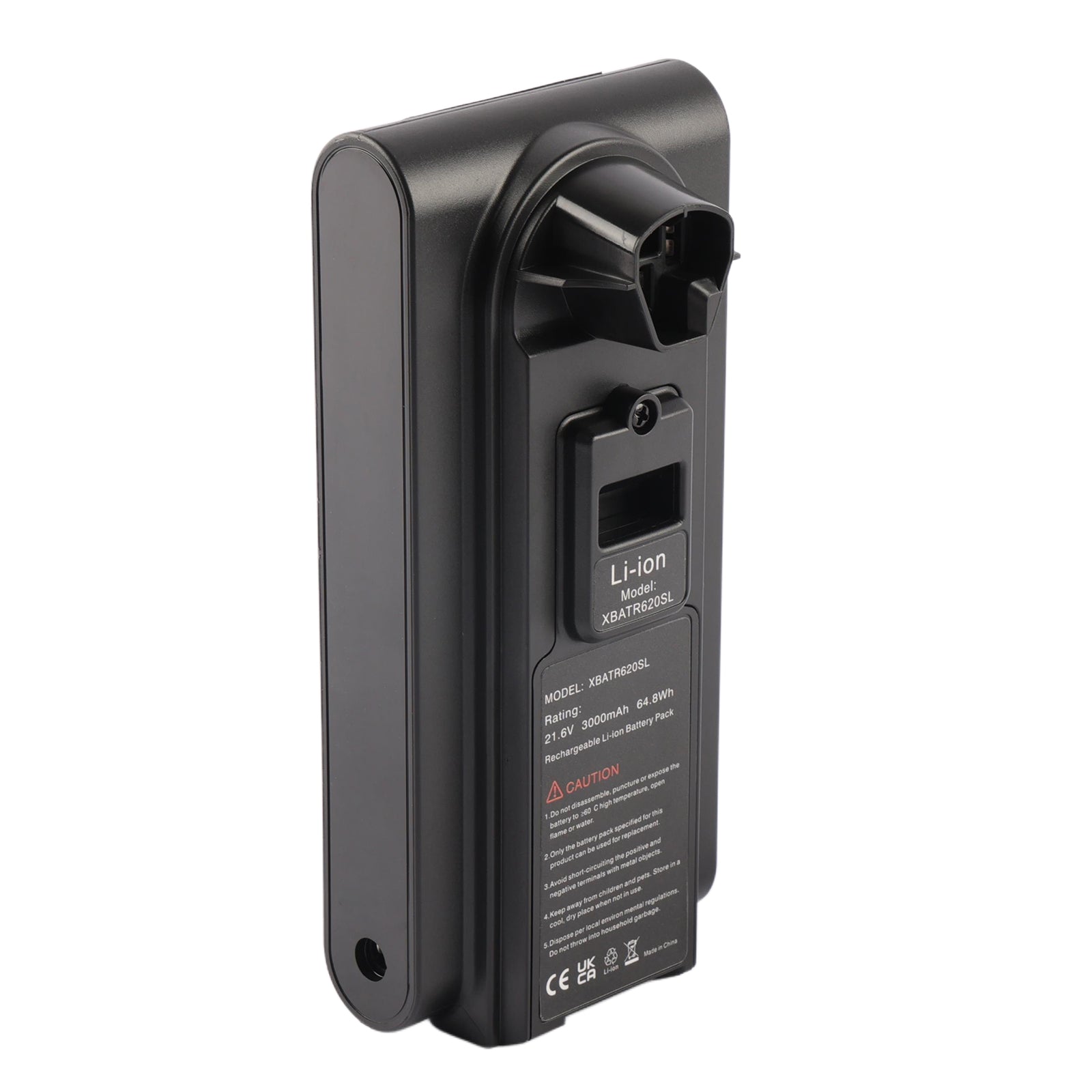 XBATR620SL battery side profile for Shark UZ565H LZ500 cordless vacuum, 21.6V 3000mAh, vertical standing view