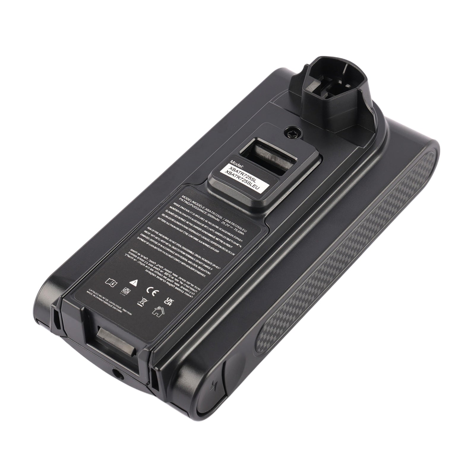 XBATR725SLEU Replacement Battery for Shark Cordless IZ862H UZ865H Vacuum Cleaners - Front View on White