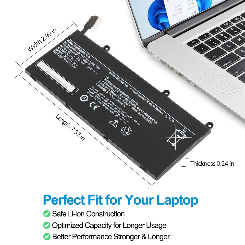 Xiaomi N15B01W replacement Li-polymer laptop battery 15.4V 2600mAh 40.04Wh dimensions 7.52 inch perfect fit for laptop