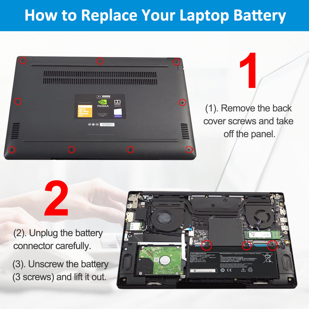 Xiaomi N15B01W replacement Li-polymer laptop battery 15.4V 40.04Wh DIY 3-step replacement 3-screw removal