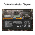R13B08W battery installation diagram inside Xiaomi RedmiBook Air chassis between motherboard and cooling fan area