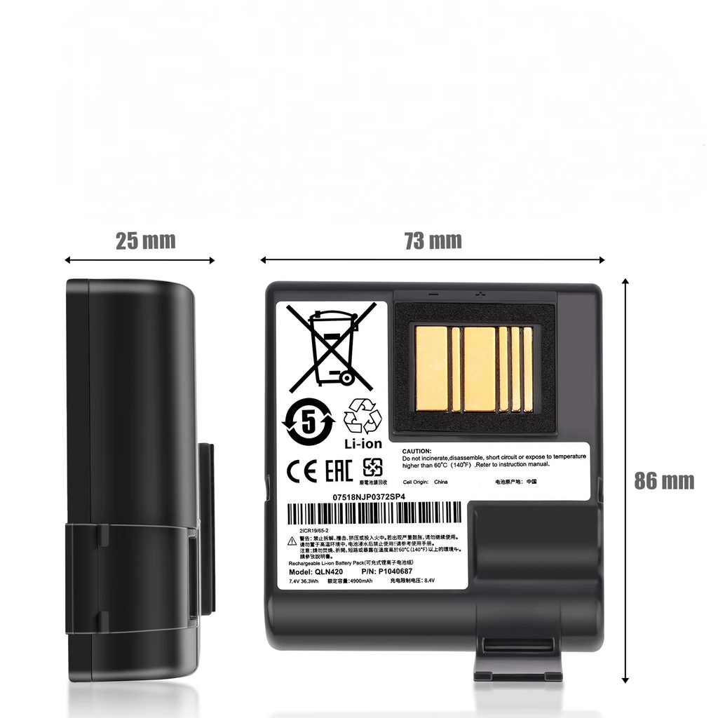 P1040687 Replacement Battery For Zebra QLN420 ZQ630 ZQ63-ACFAC10-00 7.4V 4900mAh