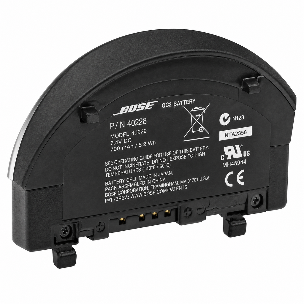 BOSE QC3 battery rear label-side view