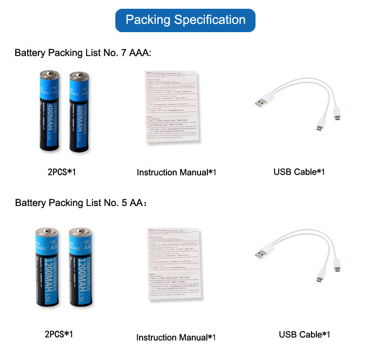 2PCS/Lot 1.5V AA 1200mAh li-polymer li-po USB rechargeable battery lithium li-ion usb battery USB cable pack | KingSener