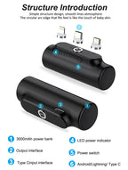 M-01 Magnetic Power Bank 3000mAh — 3-in-1 Mini Wireless Charger for iPhone Android