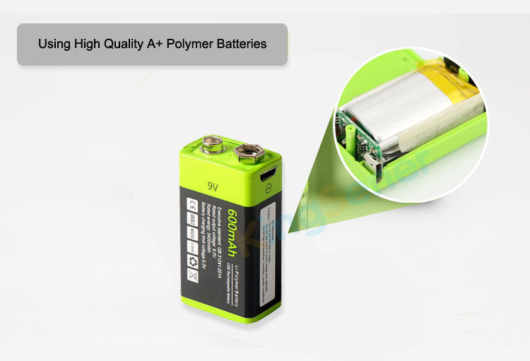 9V 400mAh USB Rechargeable 6F22 Battery For Walkie-Talkie Thermometry Gun Smoke Detector Security Detector | KingSener