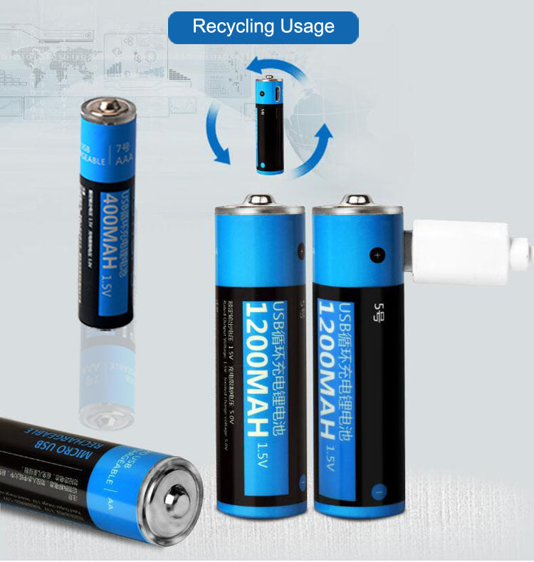 2PCS/Lot 1.5V AA 1200mAh li-polymer li-po USB rechargeable battery lithium li-ion usb battery USB cable pack | KingSener