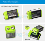 9V 400mAh USB Rechargeable 6F22 Battery For Walkie-Talkie Thermometry Gun Smoke Detector Security Detector | KingSener