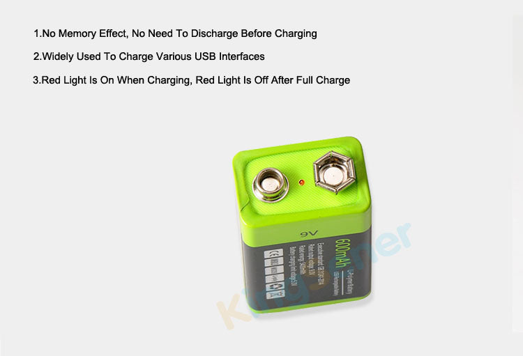 9V 400mAh USB Rechargeable 6F22 Battery For Walkie-Talkie Thermometry Gun Smoke Detector Security Detector | KingSener