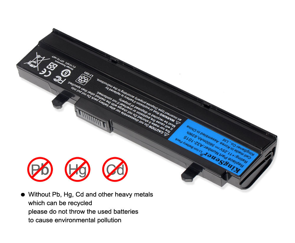 A32-1015 Laptop Battery for ASUS Eee PC 1015, 11.25V 5600mAh, perspective shot of the black battery casing.
