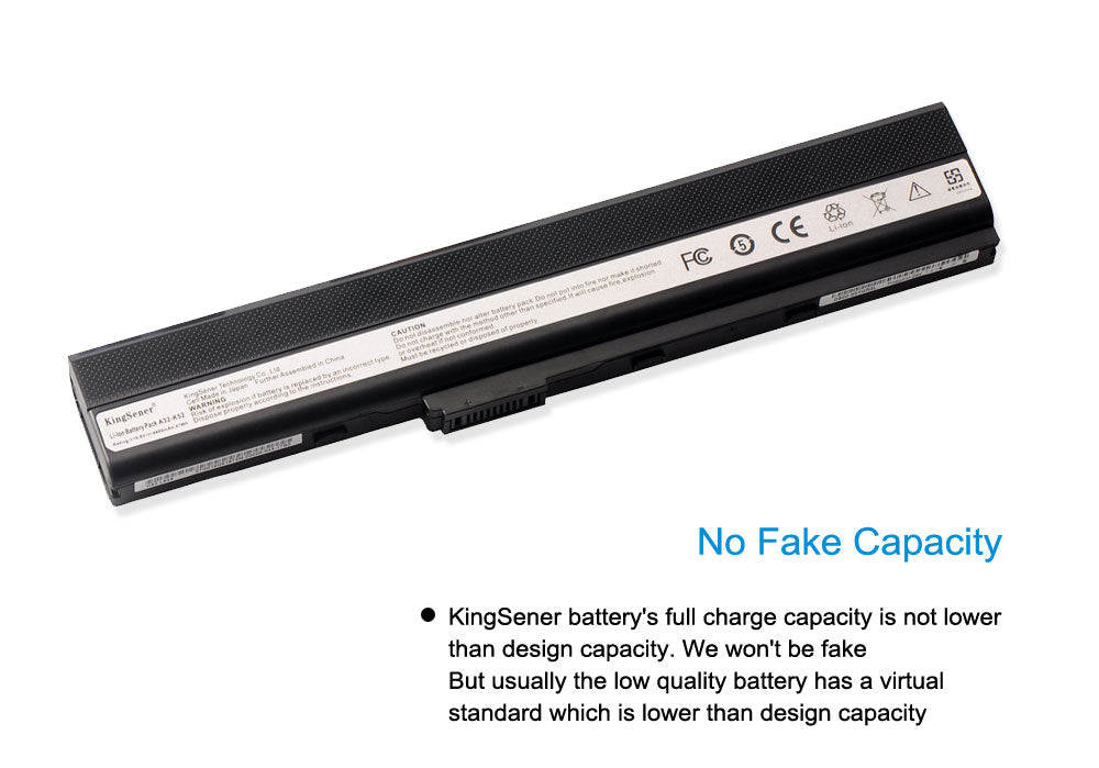 A32-K52 Laptop Battery for ASUS K52, 10.8V 4.4Ah, front profile showing the electrical interface.