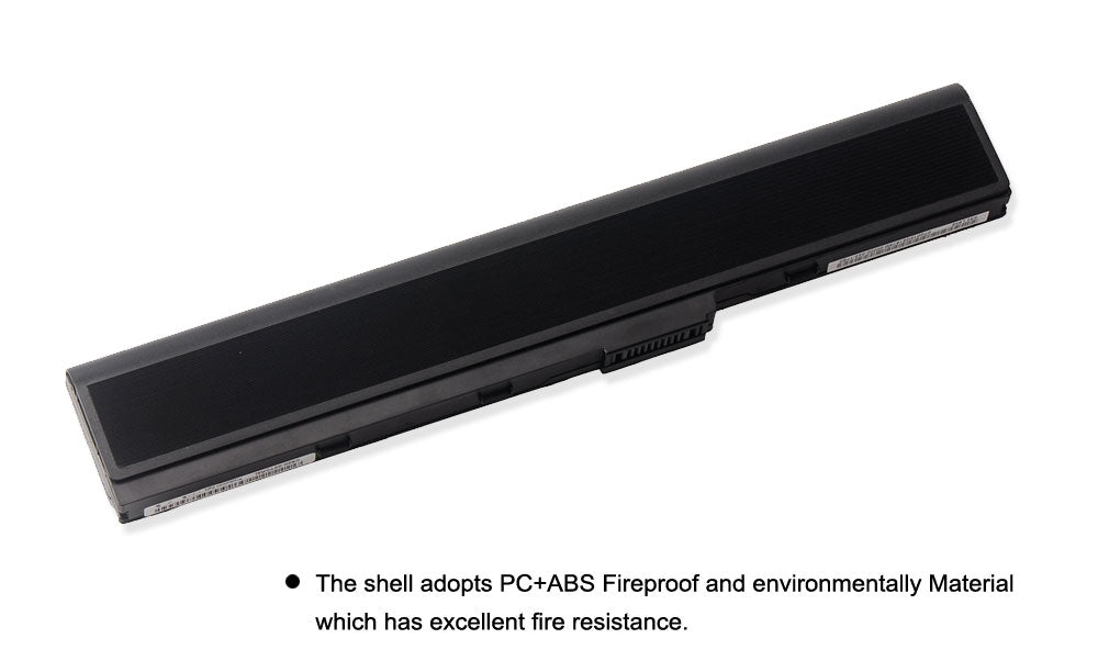 A32-K52 Laptop Battery for ASUS K52, 10.8V 47Wh, side view of the black plastic battery casing.