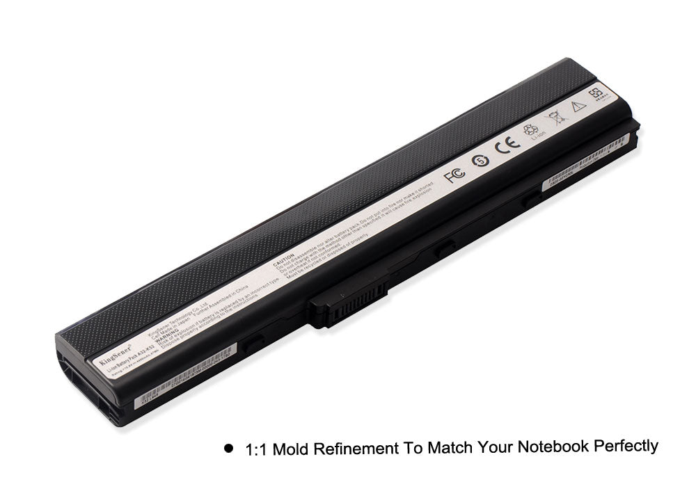 A32-K52 Laptop Battery for ASUS K52, 10.8V 4400mAh, perspective view highlighting regulatory icons.