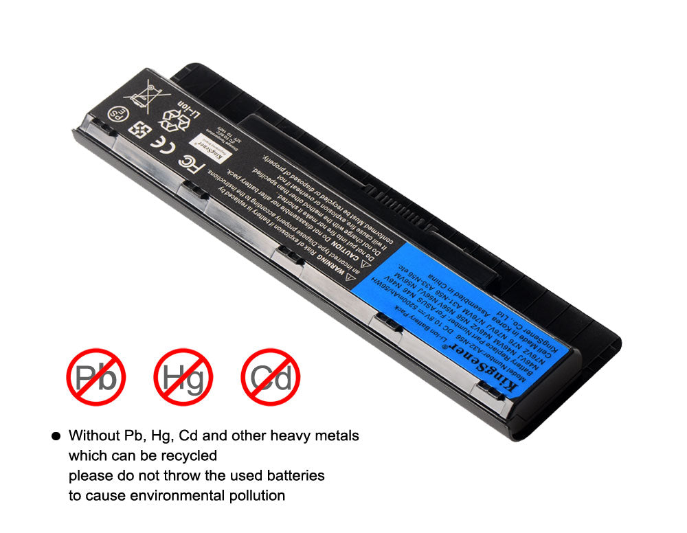 A32-N56 laptop battery for ASUS N56 N46 series, 10.8V 56Wh 5200mAh, black rectangular case with ribbed side and metal contact pins.
