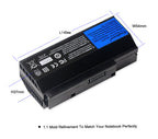 A42-G73 Laptop Battery for ASUS G73, 14.4V 74Wh, certification logos and storage temperature view.